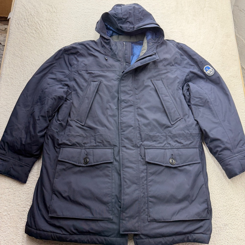 Lands End Mens XXL Navy Blue Down PrimaLoft Insulated Hooded Parka Winter Coat